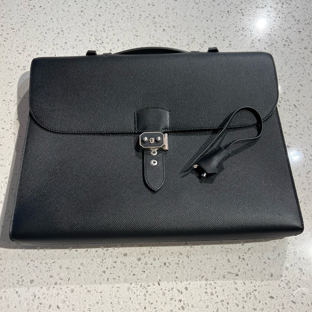 HERMES BLACK SAC A DEPECHES LIGHT 1-37 LEATHER EPSOM BRIEFCASE